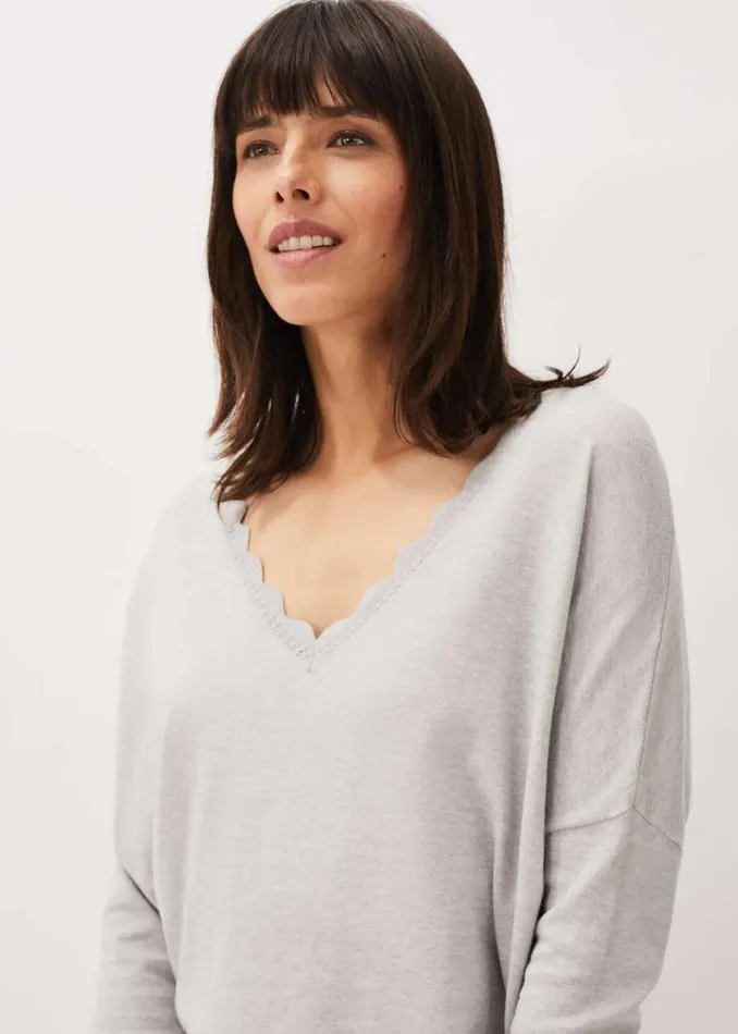 Phase Eight Knitwear Dua Fine Knit VNeck Jumper Grey Marl 8211 Women