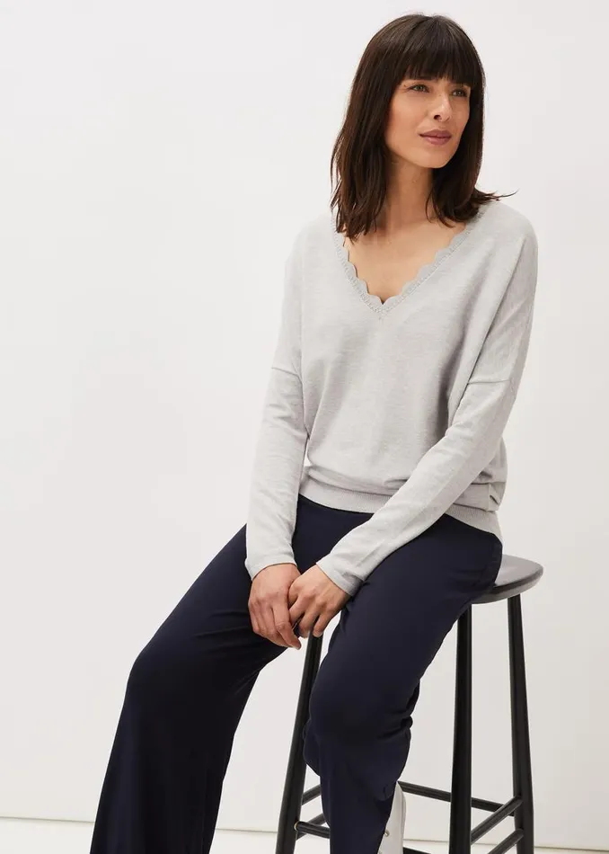 Phase Eight Knitwear Dua Fine Knit VNeck Jumper Grey Marl 8211 Women