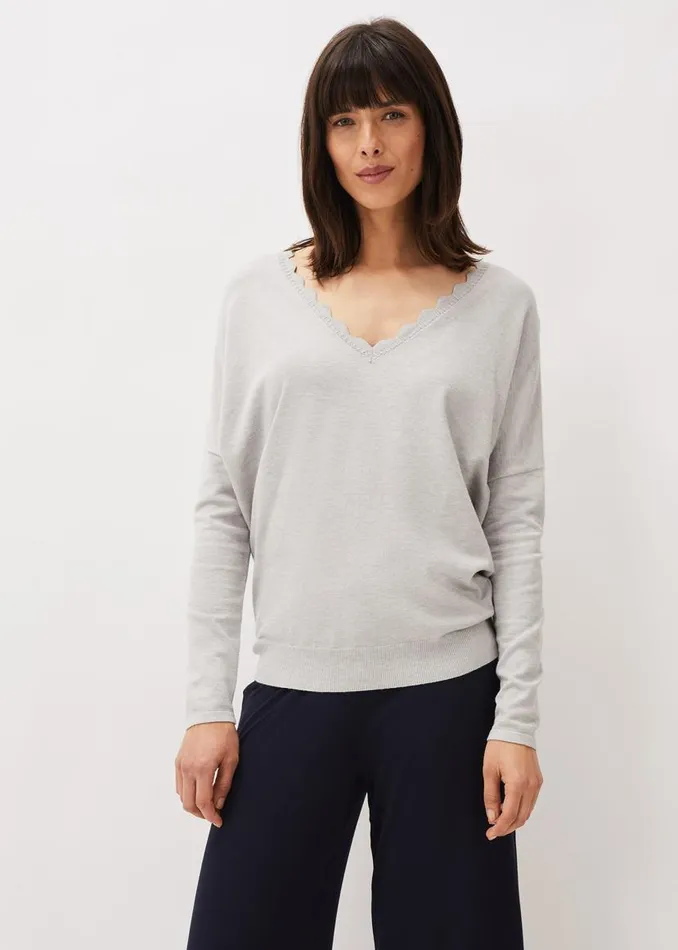 Phase Eight Knitwear Dua Fine Knit VNeck Jumper Grey Marl 8211 Women