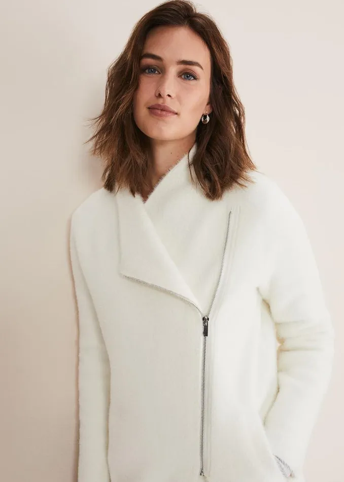 Phase Eight Knitwear Fia Fluffy Zip Knit Coat Winter White 8211 Women