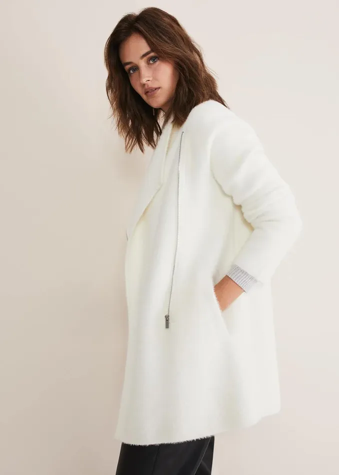 Phase Eight Knitwear Fia Fluffy Zip Knit Coat Winter White 8211 Women