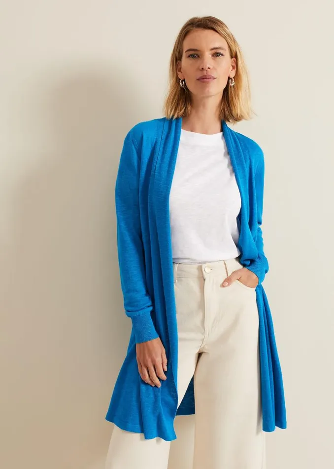 Phase Eight Knitwear Louise Linen Longline Cardigan Blue 8211 Women