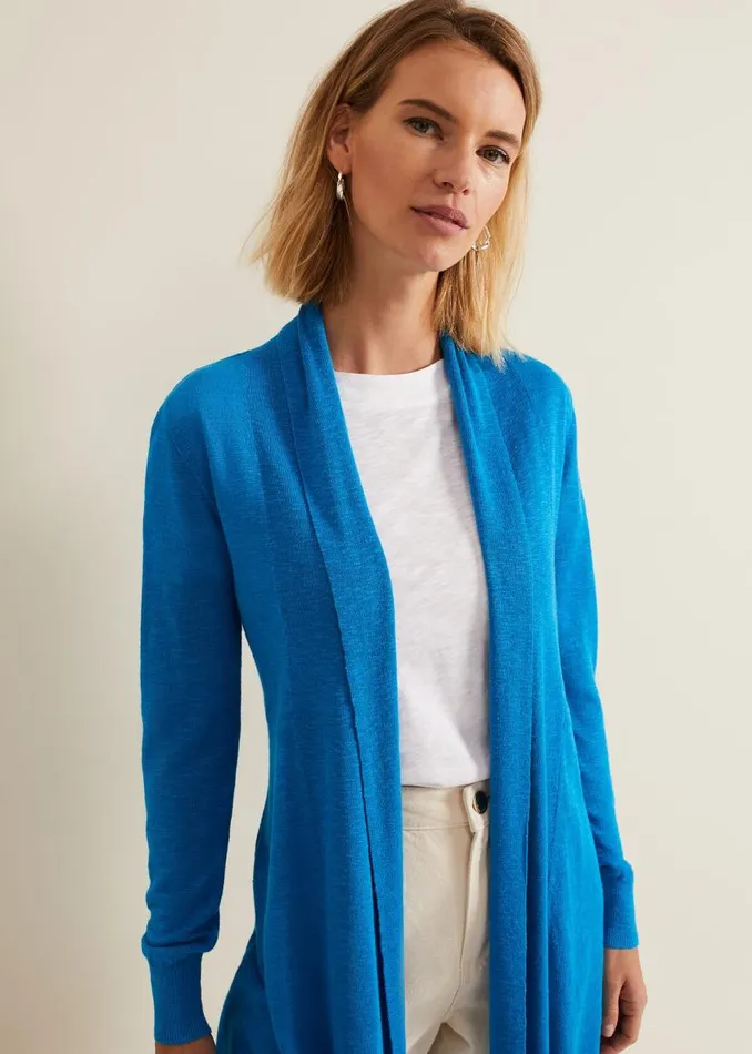 Phase Eight Knitwear Louise Linen Longline Cardigan Blue 8211 Women