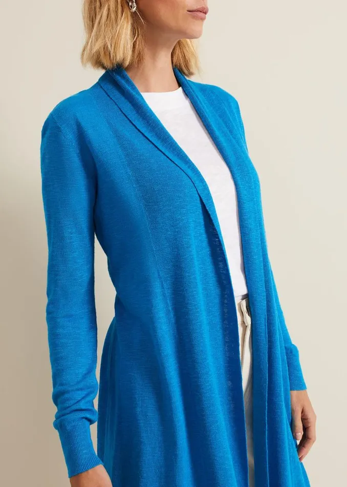 Phase Eight Knitwear Louise Linen Longline Cardigan Blue 8211 Women