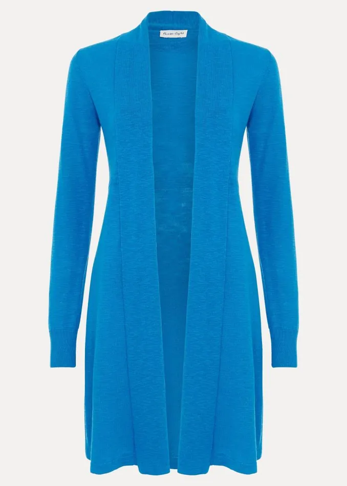 Phase Eight Knitwear Louise Linen Longline Cardigan Blue 8211 Women