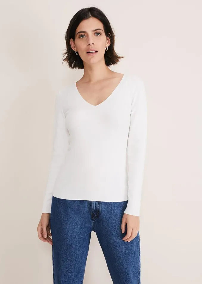 Phase Eight Knitwear Molla White VNeck Jumper Ivory 8211 Women
