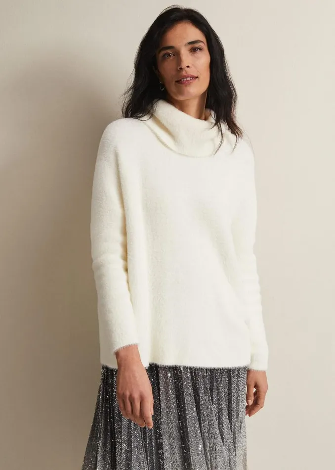 Phase Eight Knitwear Natalia Fluffy Roll Neck Knit Winter White 8211 Women