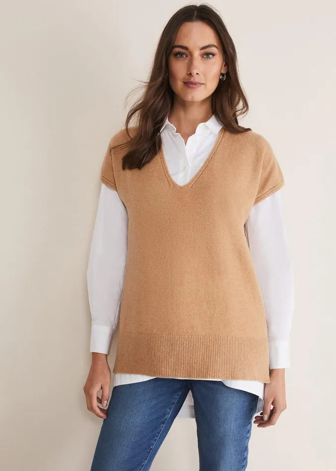 Phase Eight Knitwear Safin V Neck Wool Blend Knitted Tabbard Camel 8211 Women Phase Eight Knitwear Safin V Neck Wool Blend Knitted Tabbard Camel 8211 Women