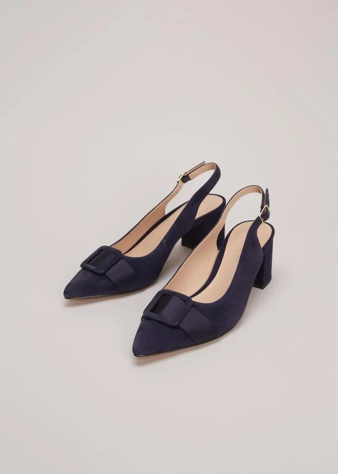Phase Eight Occasion Shoes Blue Suede Slingback Heels Navy 8211 Women