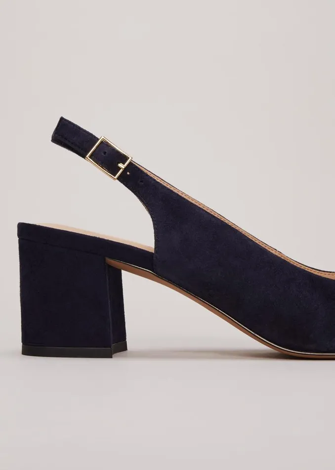 Phase Eight Occasion Shoes Blue Suede Slingback Heels Navy 8211 Women