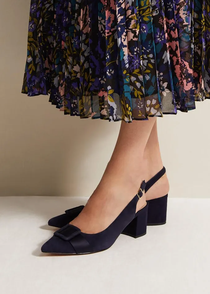 Phase Eight Occasion Shoes Blue Suede Slingback Heels Navy 8211 Women