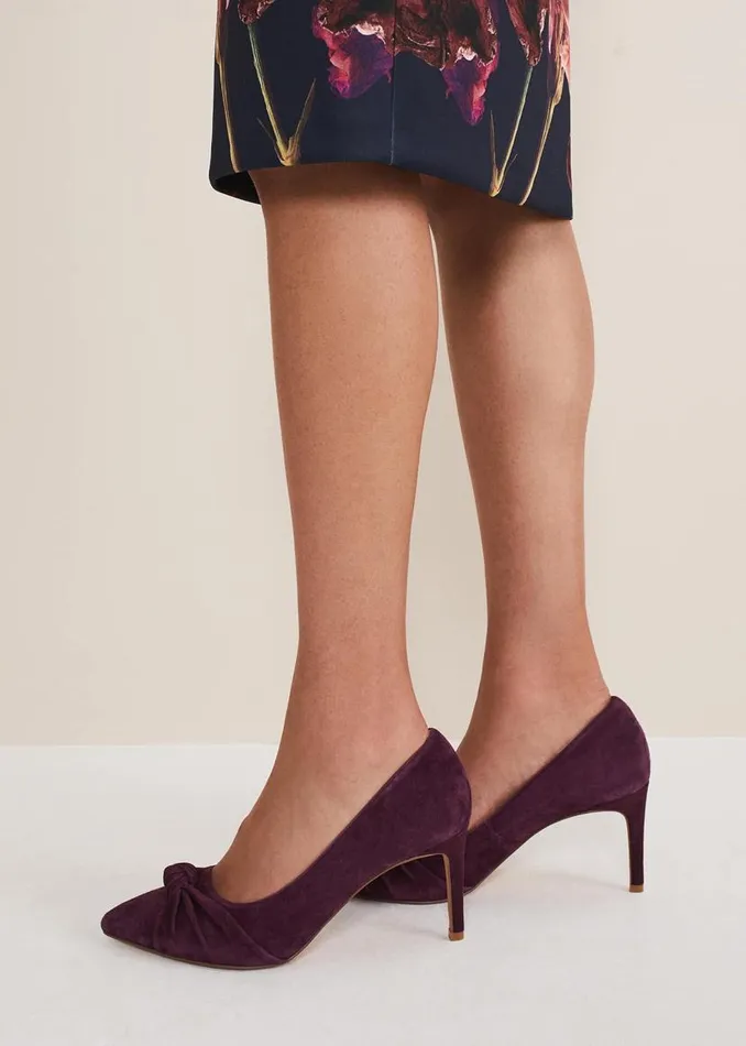 Phase Eight Occasion Shoes Knot Front Suede Court Shoe Plum 8211 Women