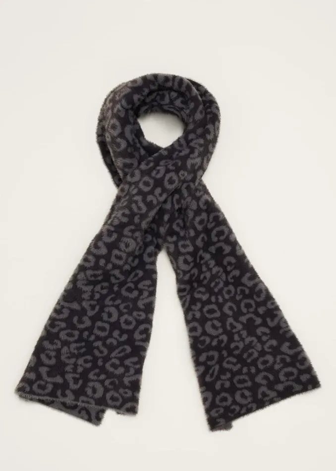 Phase Eight Scarves Fiona Leopard Print Fluffy Scarf Charcoal 8211 Women