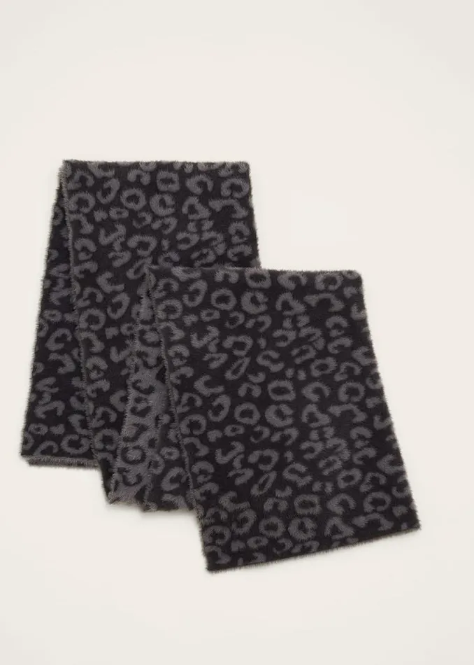 Phase Eight Scarves Fiona Leopard Print Fluffy Scarf Charcoal 8211 Women
