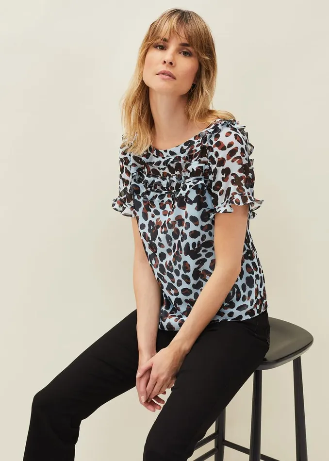 Phase Eight Shirts and Blouses Consta Frill Leopard Blouse Blue Multi 8211 Women Phase Eight Shirts and Blouses Consta Frill Leopard Blouse Blue Multi 8211 Women