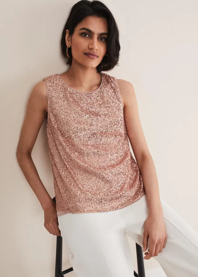 Phase Eight Shirts and Blouses Dulcie Sequin Top Soft Pink 8211 Women