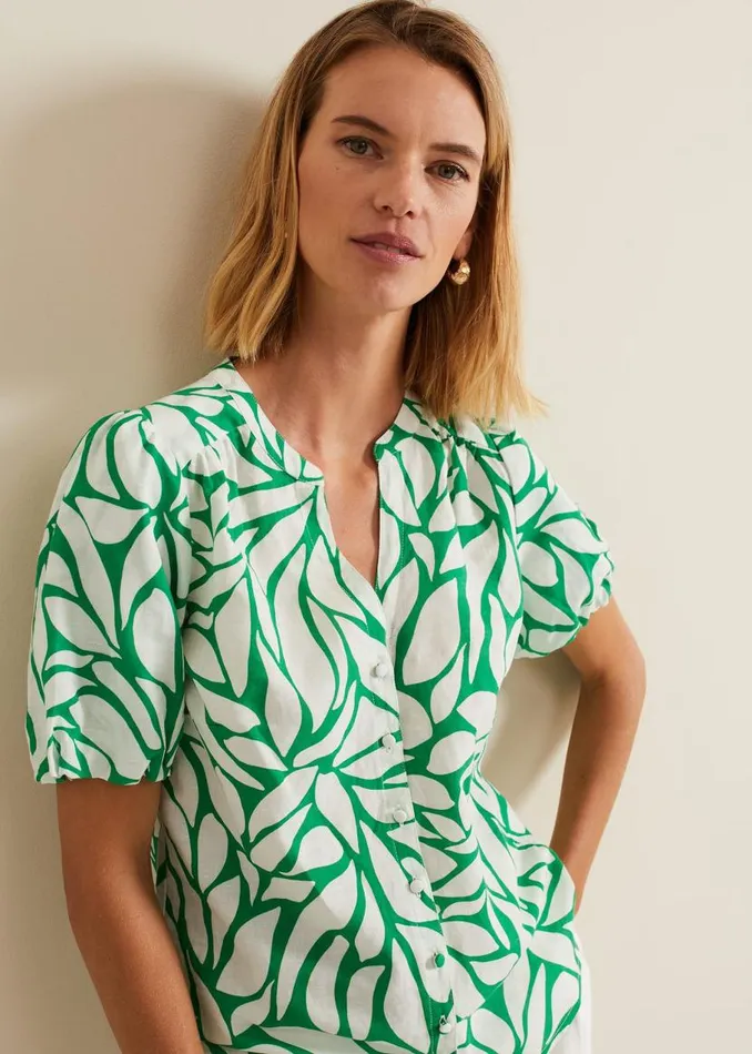 Phase Eight Shirts and Blouses Louanna Linen Printed Shirt Greenivory 8211 Women