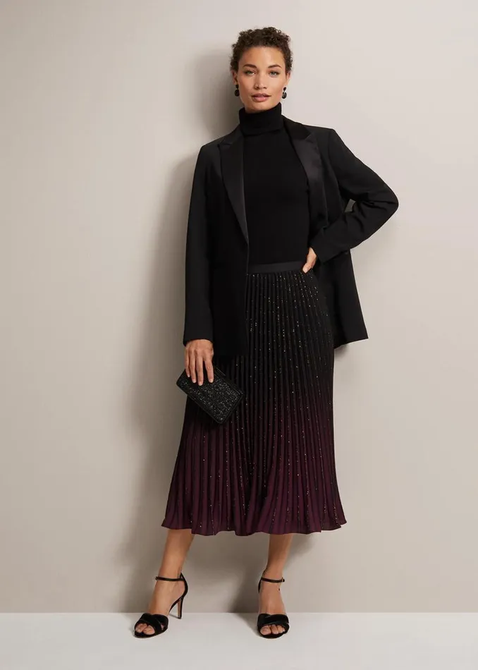 Phase Eight Skirts Estella Ombre Pleated Midi Skirt Blackmulti 8211 Women