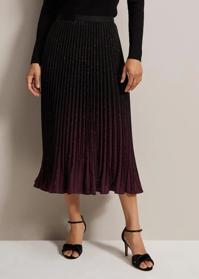 Phase Eight Skirts Estella Ombre Pleated Midi Skirt Blackmulti 8211 Women
