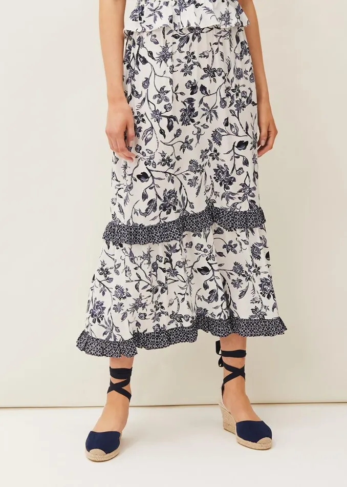 Phase Eight Skirts Ferne Floral CoOrd Midi Skirt Navyivory 8211 Women