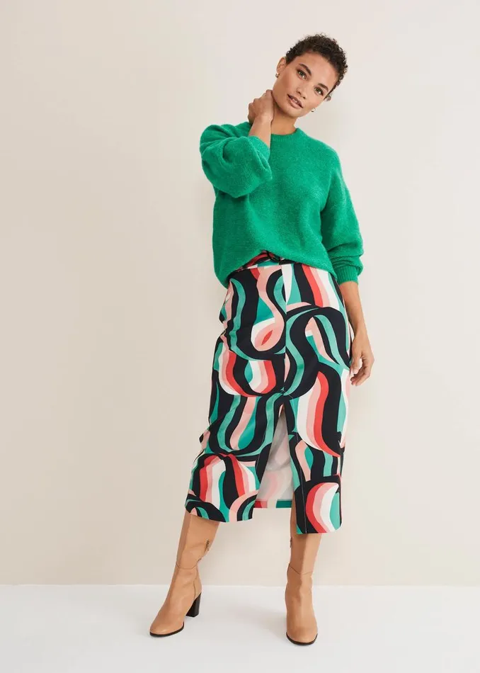 Phase Eight Skirts Nathalie Swirl Midi Skirt Green Multi 8211 Women
