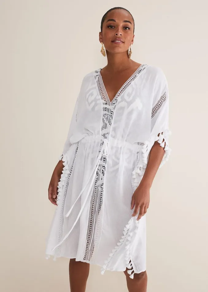 Phase Eight Swimwear Tassle Trim Kaftan White 8211 Women