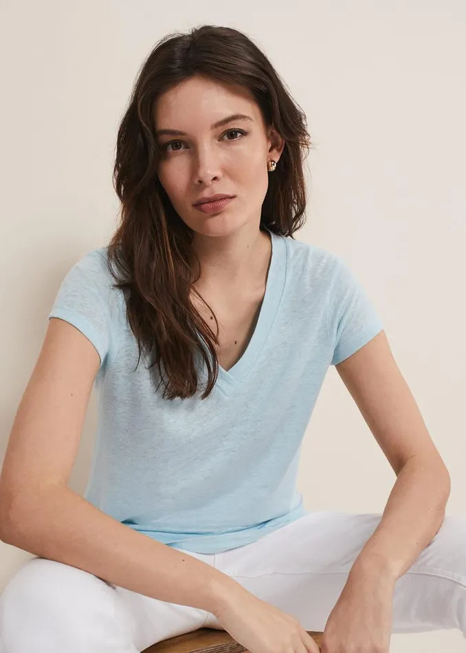 Phase Eight Tops and TShirts Emera Linen Top Pale Blue 8211 Women