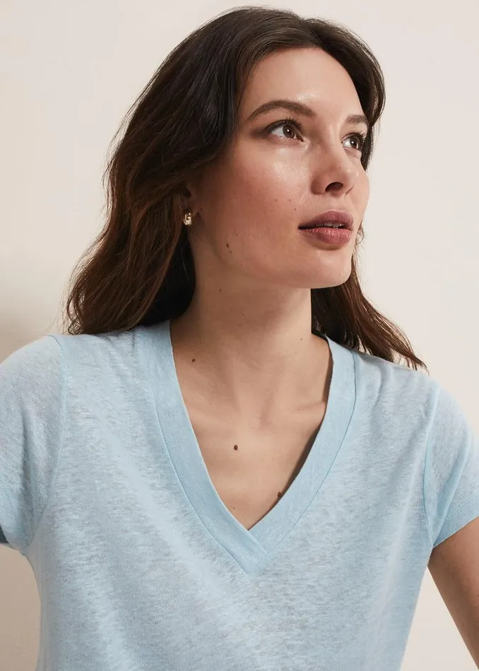 Phase Eight Tops and TShirts Emera Linen Top Pale Blue 8211 Women
