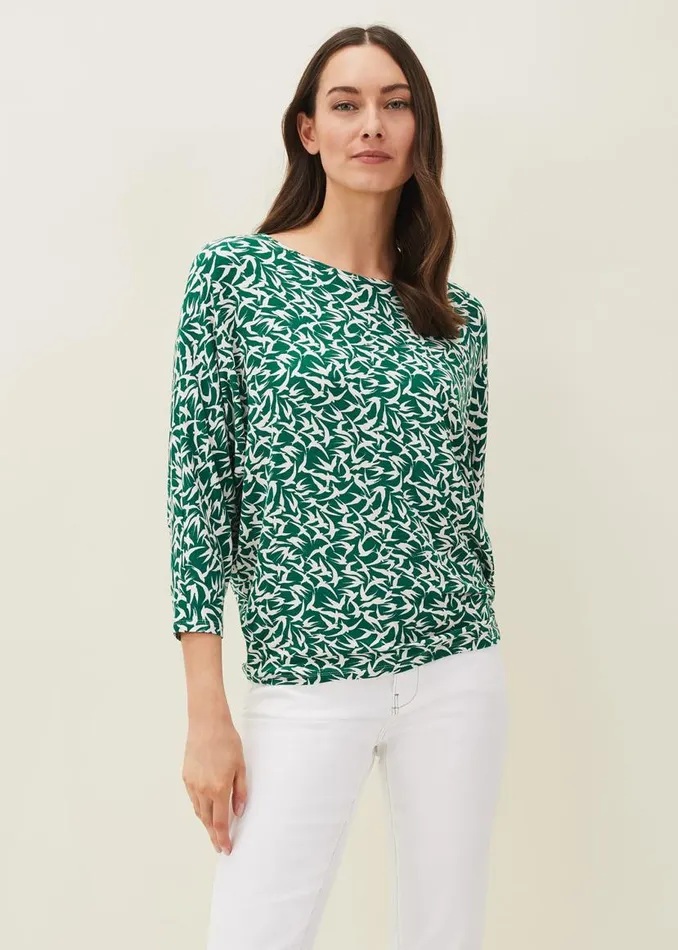 Phase Eight Tops and TShirts Quin Bird Print Top Greenivory 8211 Women