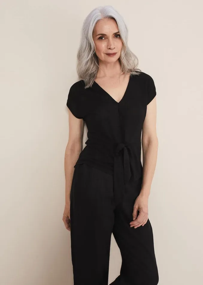 Phase Eight Tops and TShirts Reyna Linen Tie Front Top Black 8211 Women