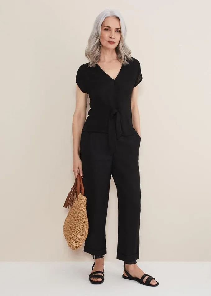 Phase Eight Tops and TShirts Reyna Linen Tie Front Top Black 8211 Women