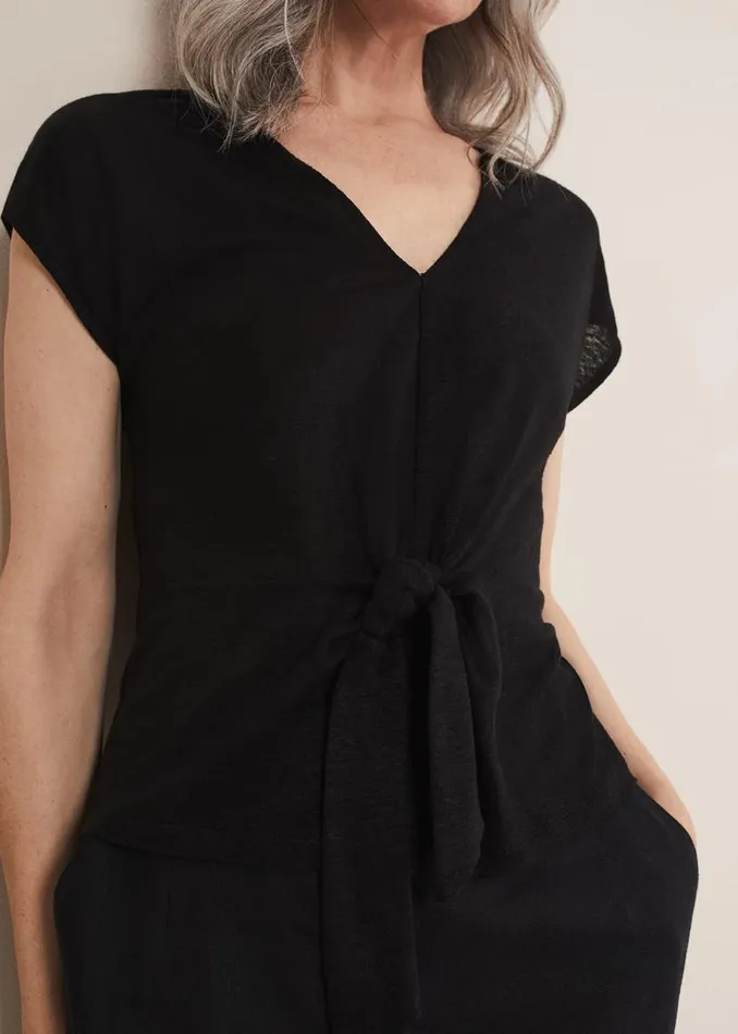 Phase Eight Tops and TShirts Reyna Linen Tie Front Top Black 8211 Women