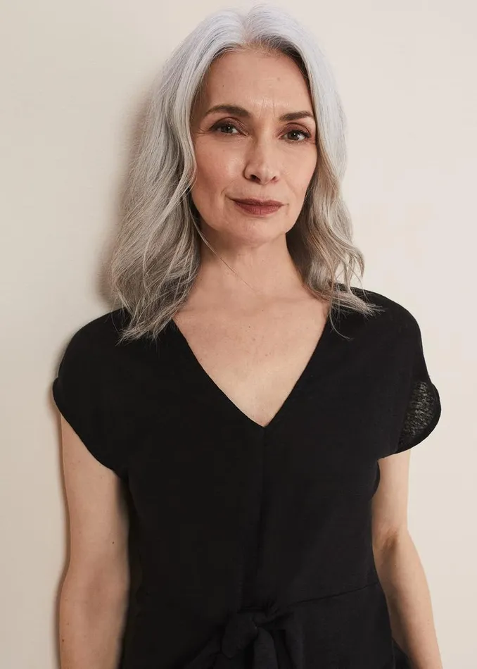 Phase Eight Tops and TShirts Reyna Linen Tie Front Top Black 8211 Women