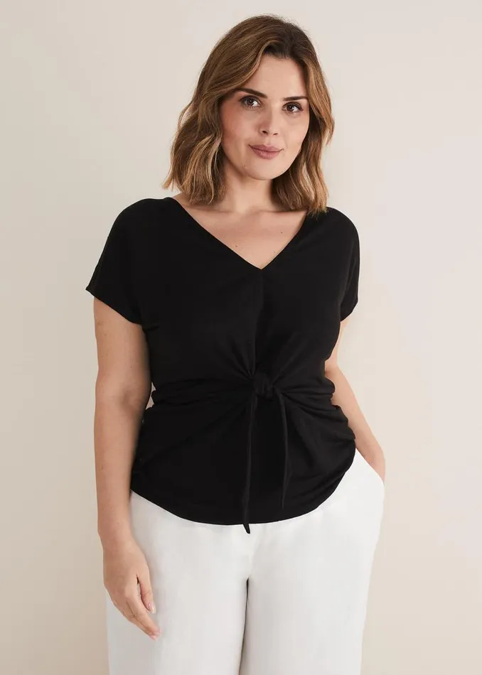 Phase Eight Tops and TShirts Reyna Linen Tie Front Top Black 8211 Women