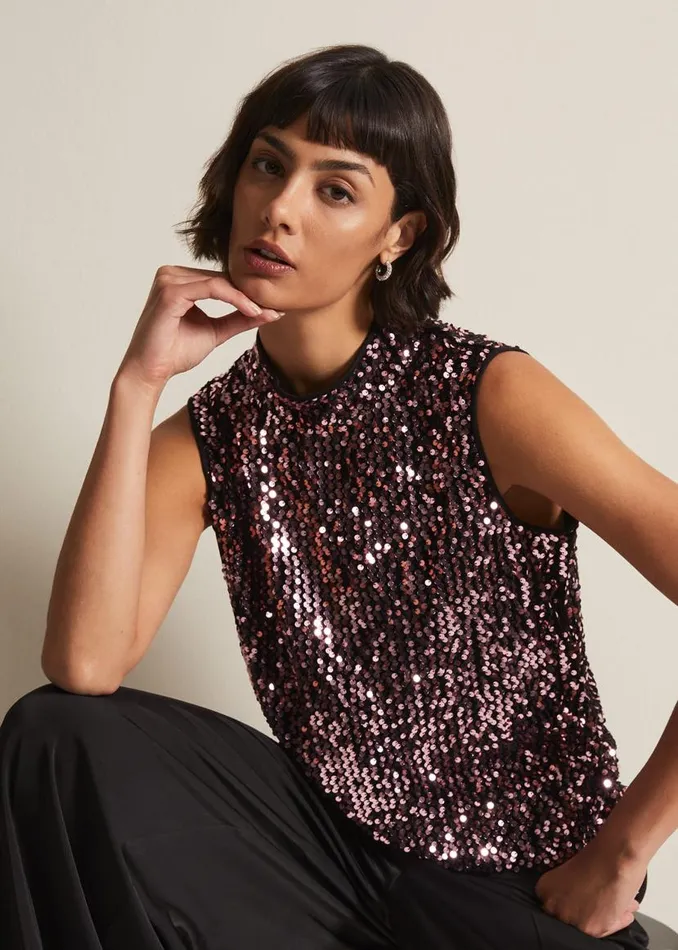 Phase Eight Tops and TShirts Tasha Sequin Top Pink 8211 Women