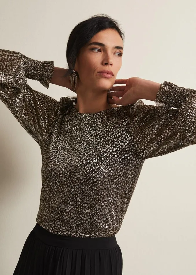 Phase Eight Tops and TShirts Valery Plisse Foil Top Gold 8211 Women