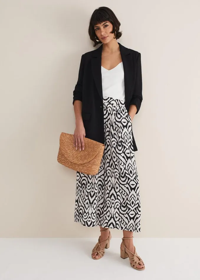 Phase Eight Trousers Malaya Printed Wide Leg Culottes Blackivory 8211 Women