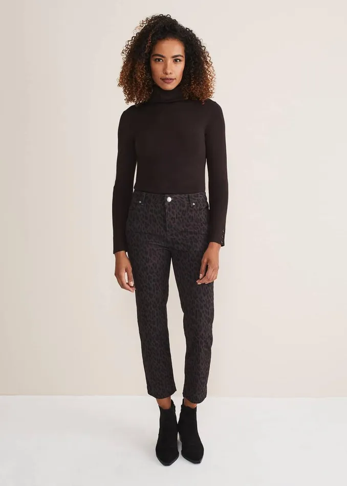 Phase Eight Trousers Ramona Leopard Print Straight Leg Jean Brown 8211 Women