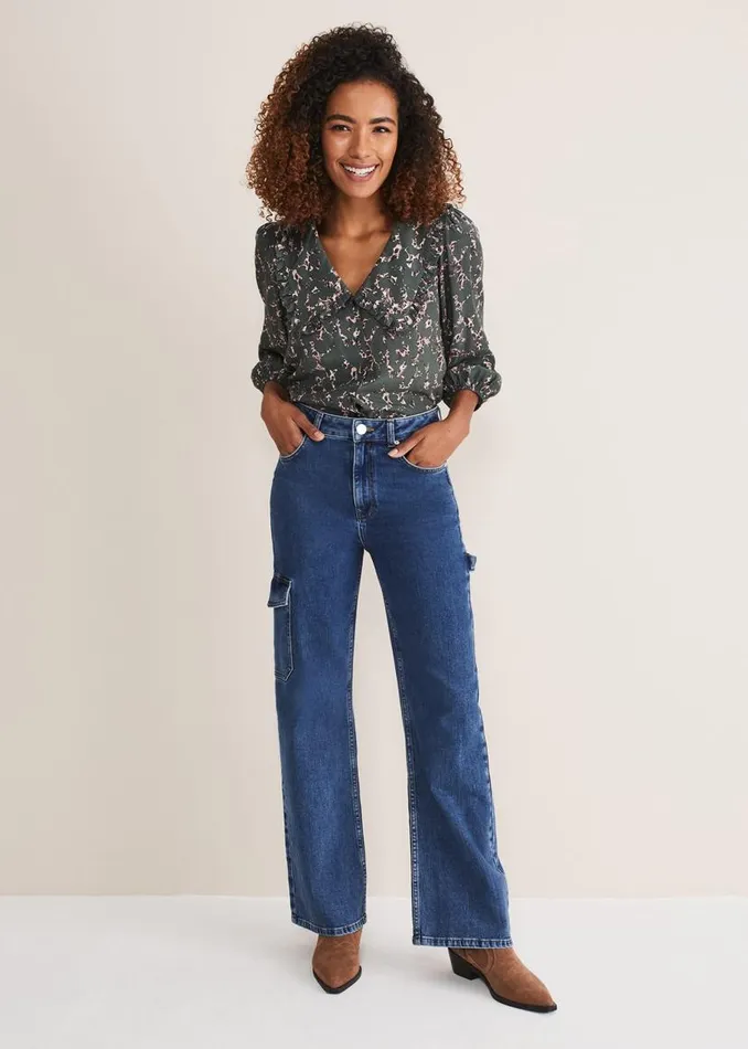 Phase Eight Trousers Scout Cargo Wide Leg Jeans Mid Blue 8211 Women