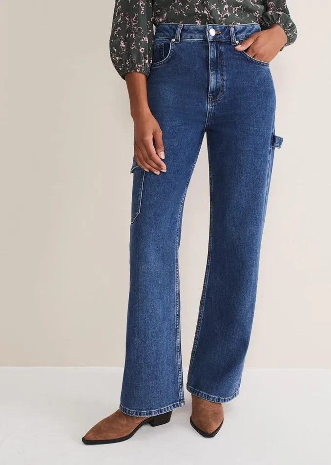 Phase Eight Trousers Scout Cargo Wide Leg Jeans Mid Blue 8211 Women