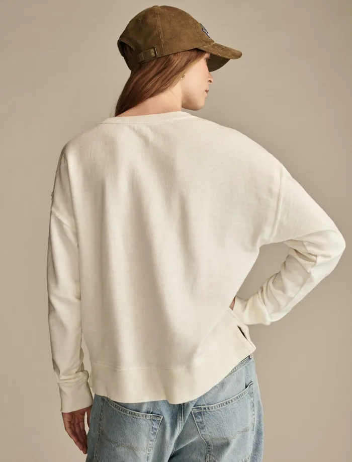 Pintuck Henley Sweatshirt Gardenia Women Lucky Brand Sweaters and Sweatshirts
