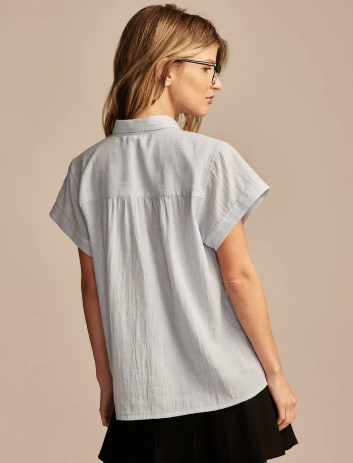 Pintuck Peter Pan Blouse Blue Stripe Women Lucky Brand Blouses