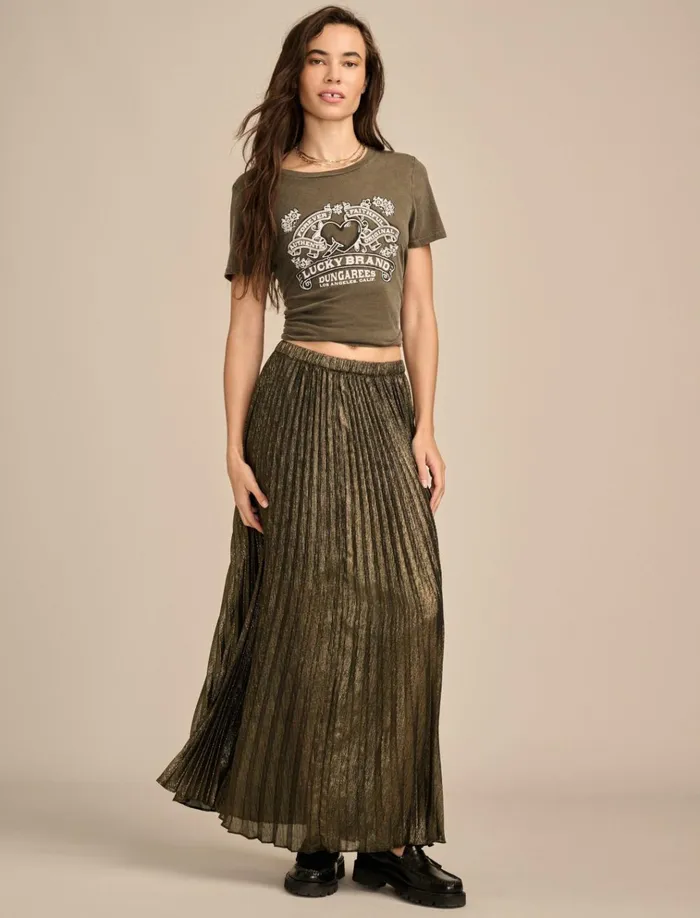 Pleated Midi Skirt Gold Women Lucky Brand Skirts