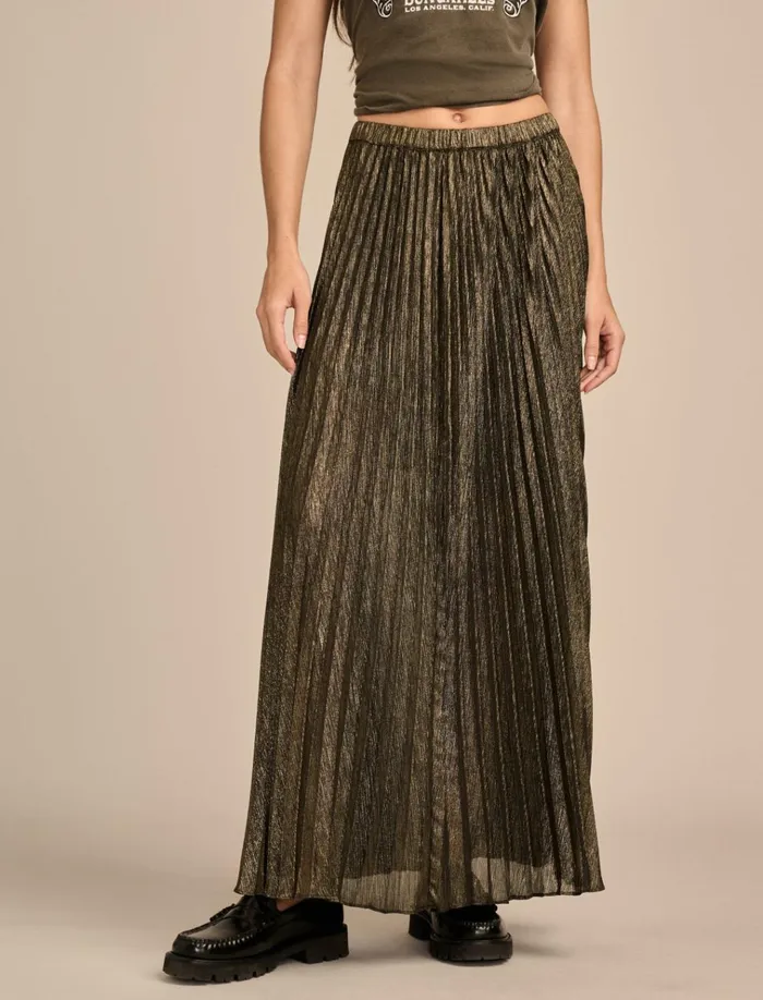 Pleated Midi Skirt Gold Women Lucky Brand Skirts