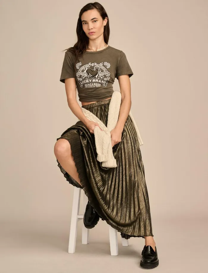 Pleated Midi Skirt Gold Women Lucky Brand Skirts
