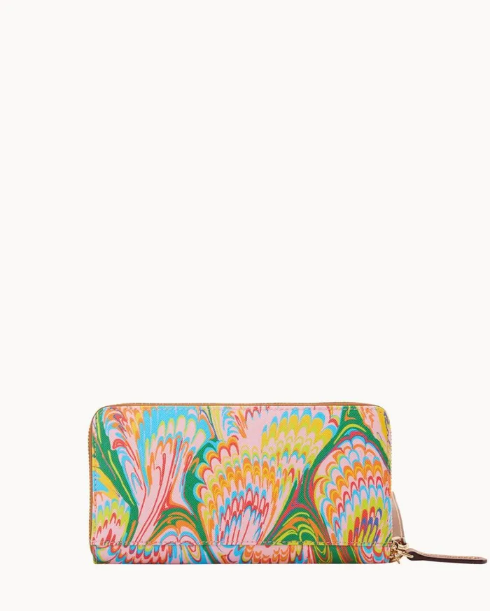 Plumes Large Zip Around Wristlet Pink Women Dooney and Bourke Wallets Plumes Large Zip Around Wristlet Pink Women Dooney and Bourke Wallets