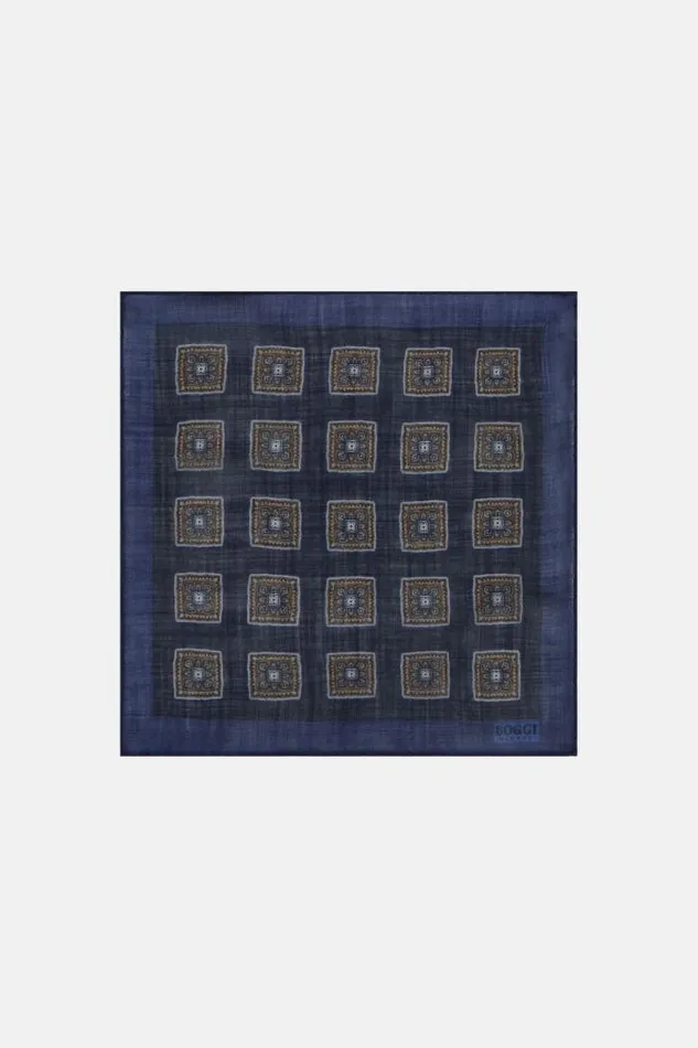 Pocket Squares Men Boggi Milano Wool Pocket Square With Abstact Motif Navy Blue Pocket Squares Men Boggi Milano Wool Pocket Square With Abstact Motif Navy Blue