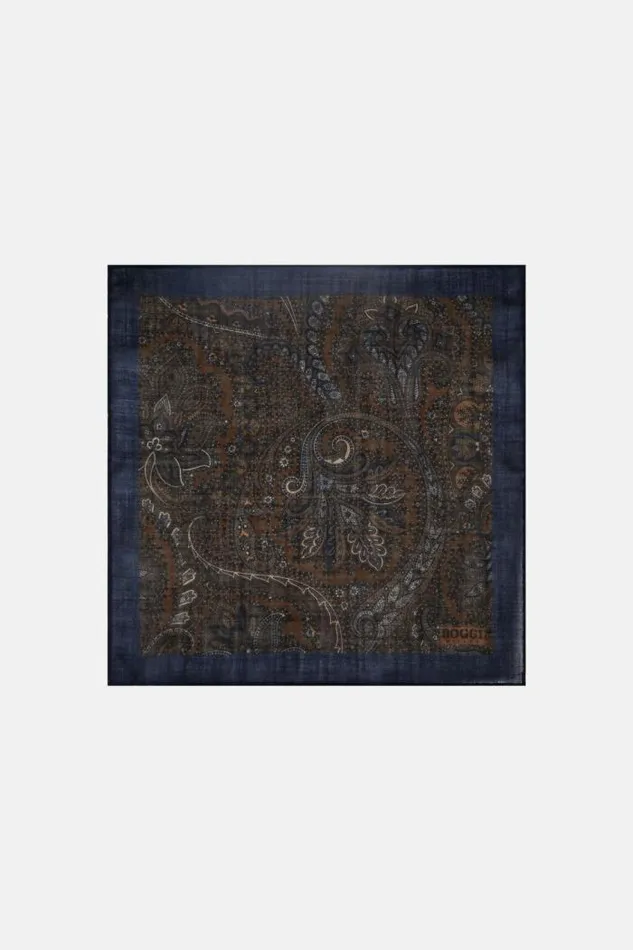 Pocket Squares Men Boggi Milano Wool Pocket Square With Paisley Motif Brown
