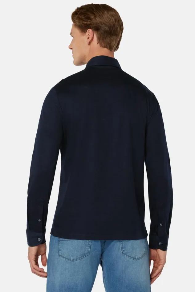 Polo Men Boggi Milano Long Sleeved Regular Fit Polo Shirt In Pima Cotton Jersey Navy Blue Polo Men Boggi Milano Long Sleeved Regular Fit Polo Shirt In Pima Cotton Jersey Navy Blue