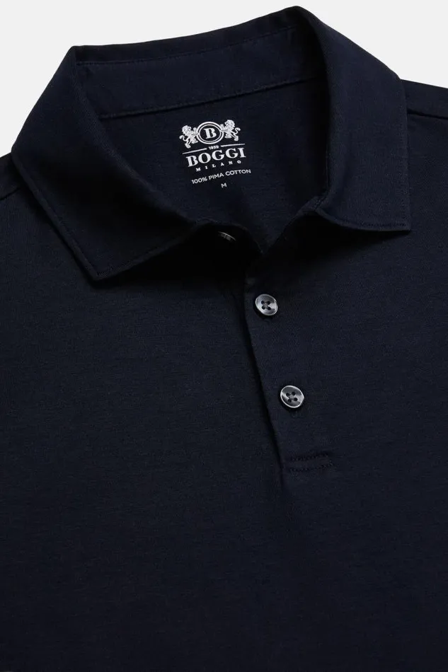 Polo Men Boggi Milano Long Sleeved Regular Fit Polo Shirt In Pima Cotton Jersey Navy Blue Polo Men Boggi Milano Long Sleeved Regular Fit Polo Shirt In Pima Cotton Jersey Navy Blue